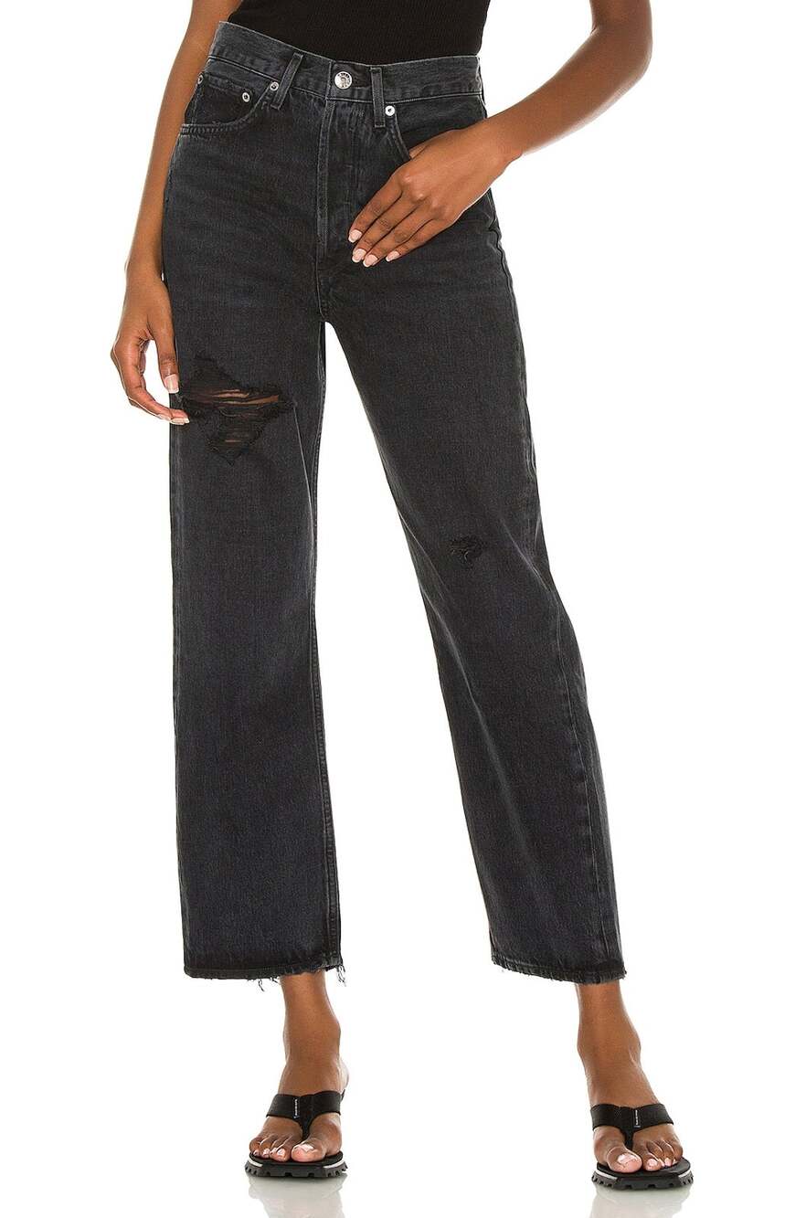 AGOLDE 90's Crop Distressed Straight Leg Jeans Black Size 24